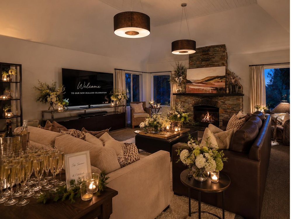 The living room at Mishika Retreat set for a celebration
