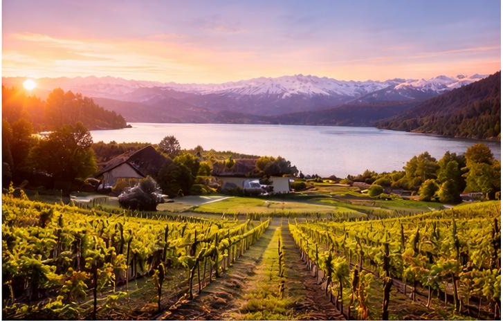 Central Otago vineyard near Wānaka at golden hour